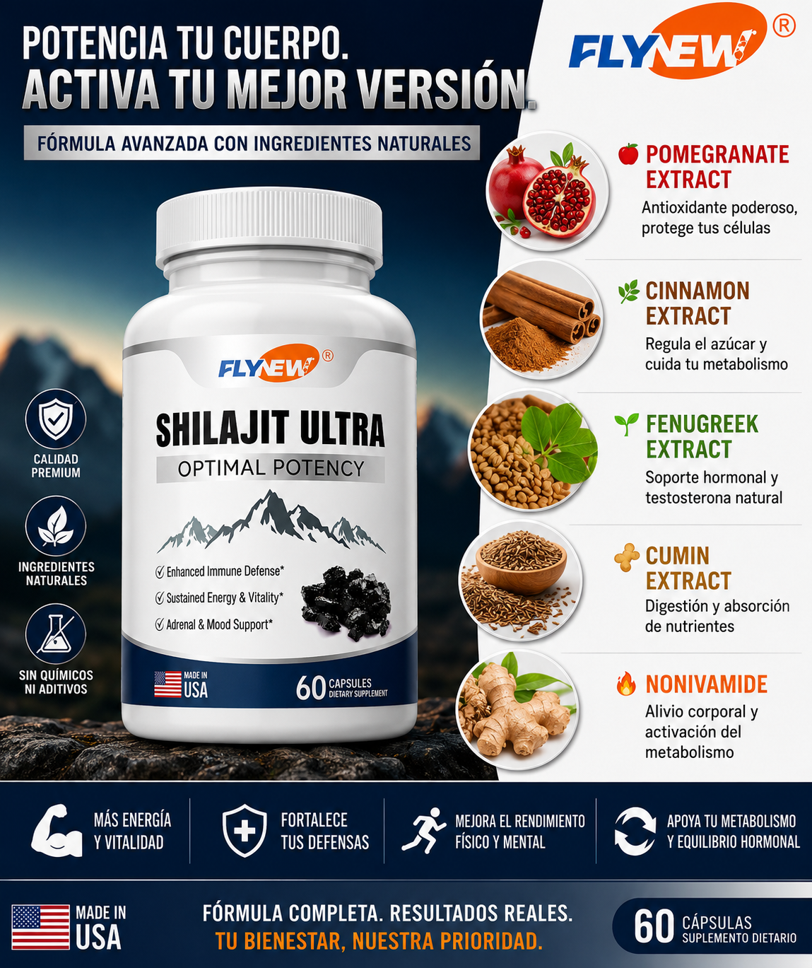 💪FlyNew SHILAJIT ULTRA!!! Contiene 60 Cápsulas!!!💪💪🔥