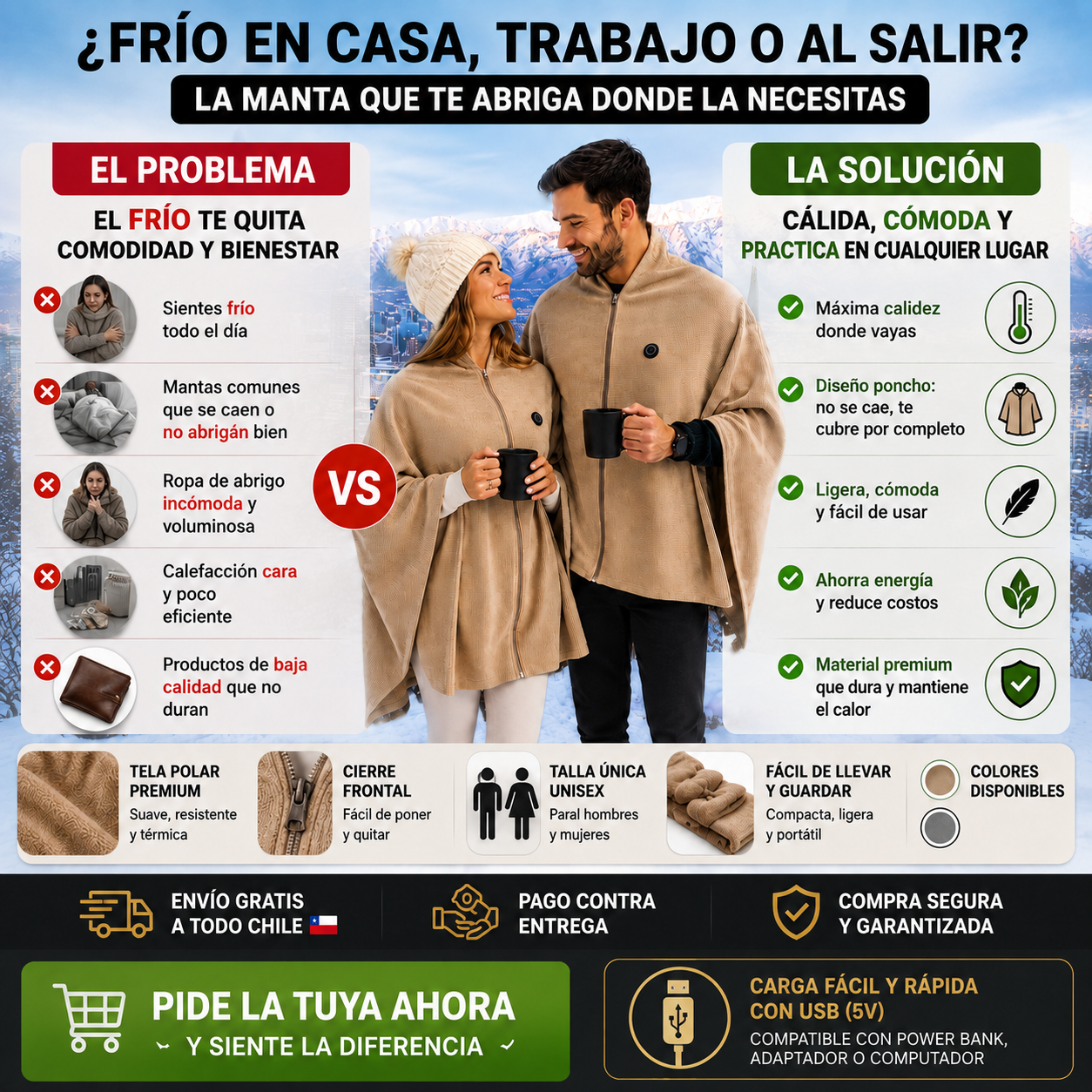 Poncho Térmico Eléctrico Carga USB!!!
