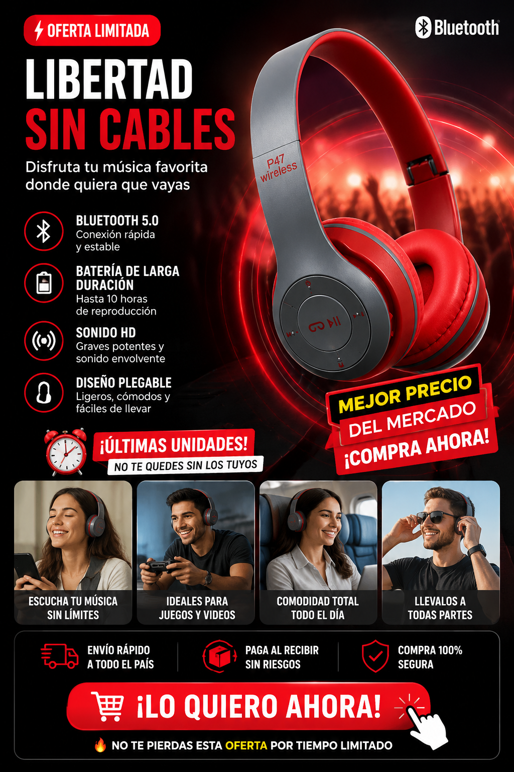 Audífonos Bluetooth Inalámbricos P47!!! Producto Viral en TikTok/ Instagram