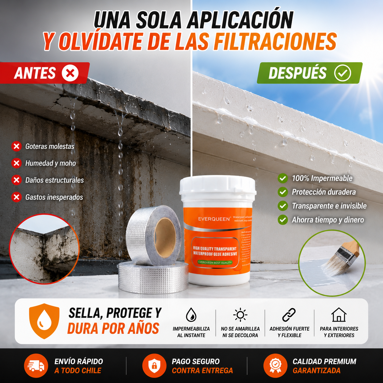KIT Sellador!!! +2 Cintas IMPERMEABILIZANTES!!! 300Gr