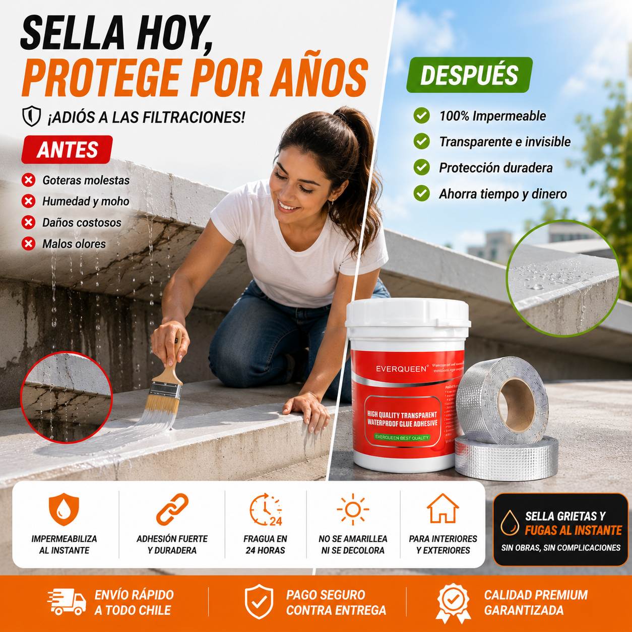 KIT Sellador!!! +2 Cintas IMPERMEABILIZANTES!!! 300Gr
